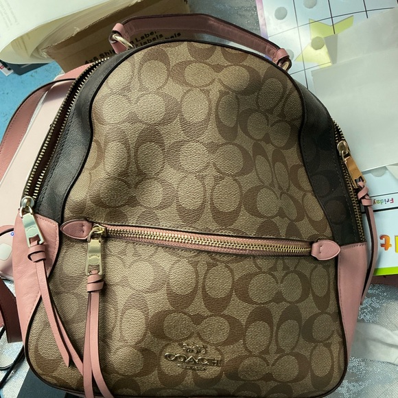 Coach Handbags - Coach Signature Brown and Pink Backpack